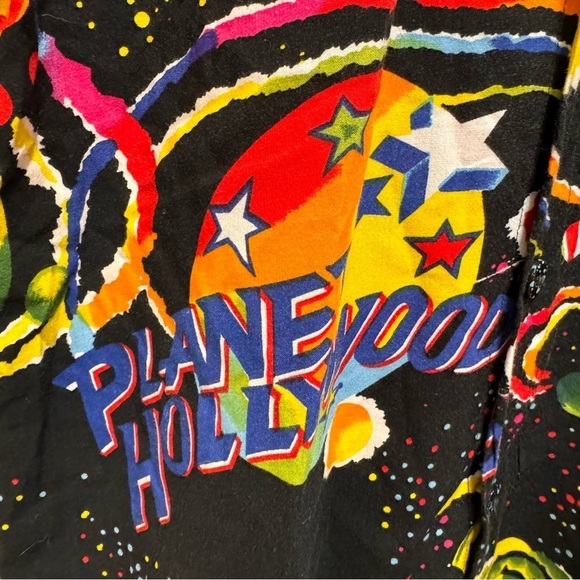 Vintage 90s Planet Hollywood Space Neon Aloha Hawaiian Shirt Small Rainbow - Picture 11 of 14